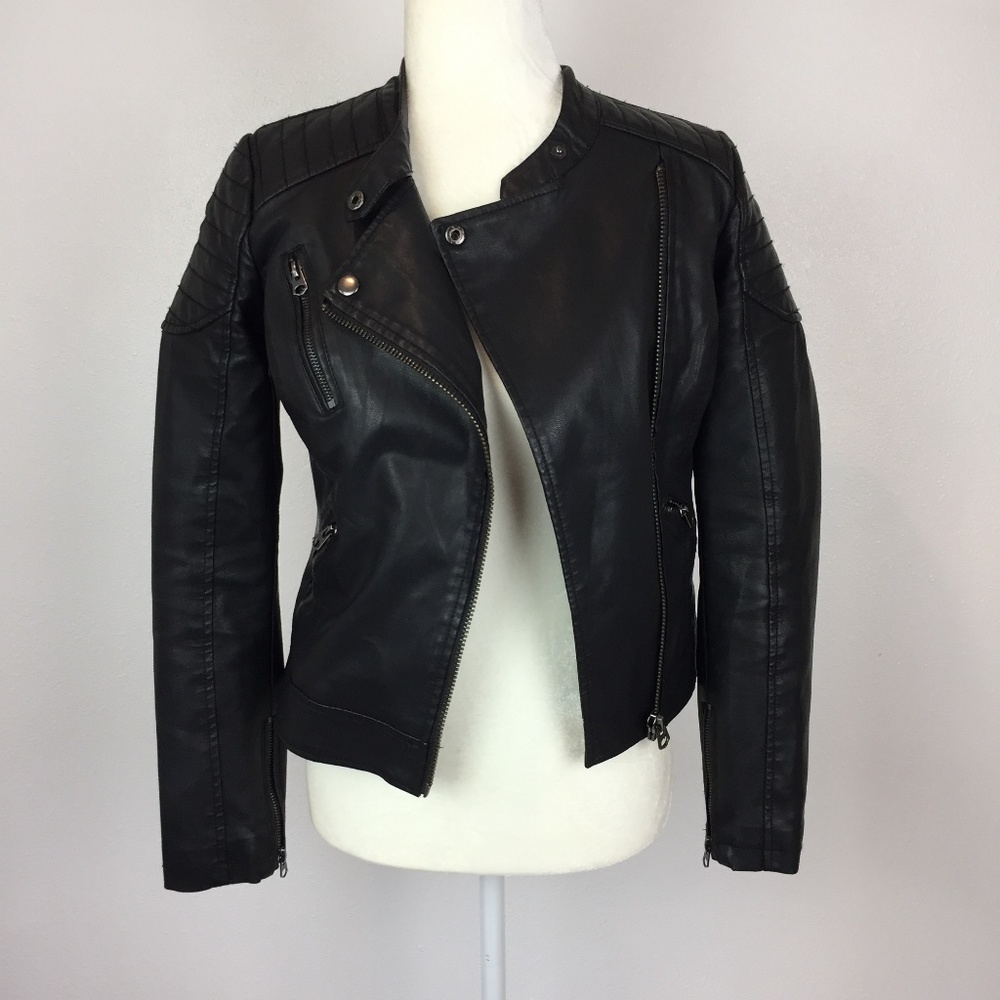 TOPSHOP Faux Leather Moto Jacket Size 2